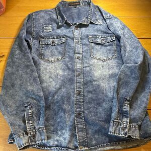 Denim & Rivets acid washed Jean shirt button up xl